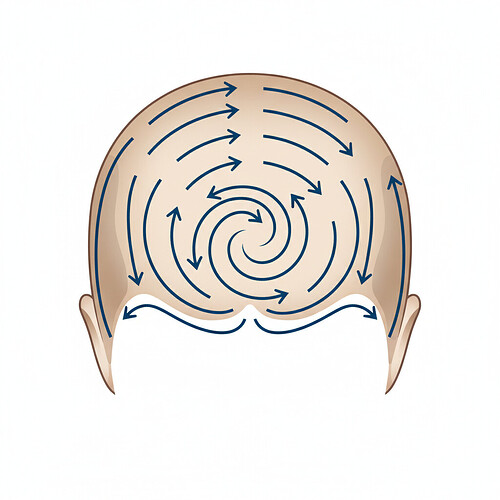 Diagram showing natural hair growth direction on the scalp.