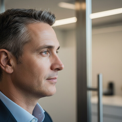 Man in consultation for hair restoration.