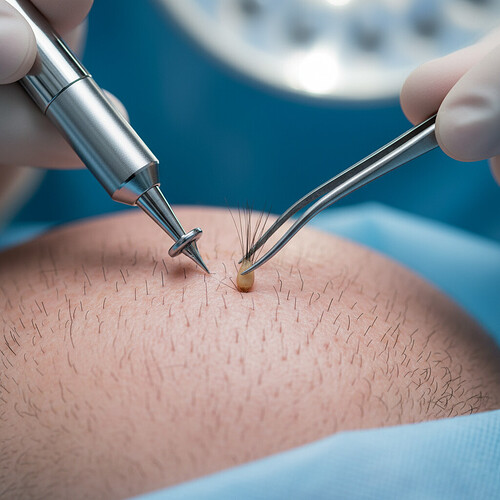 Close-up of hair follicles being extracted