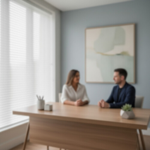Professional consultation room setting for hair restoration discussion