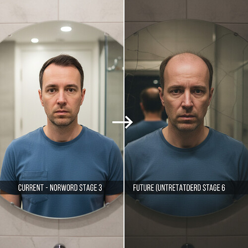 Illustration of male hair loss progression over time based on the Norwood Scale