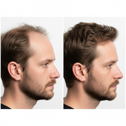 Before and after comparison of hair density after hair mesotherapy.