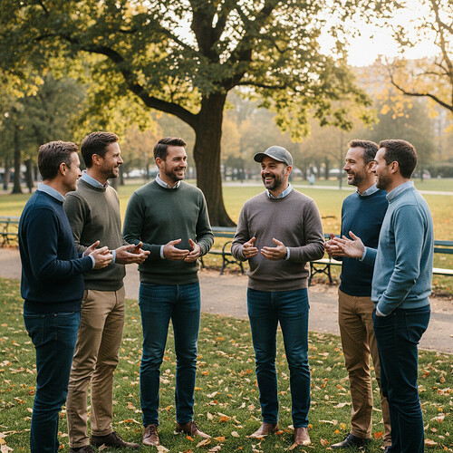 Men enjoying outdoor activities while wearing protective headwear.