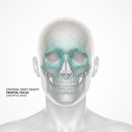 Conceptual representation of strategic hair graft placement for density.