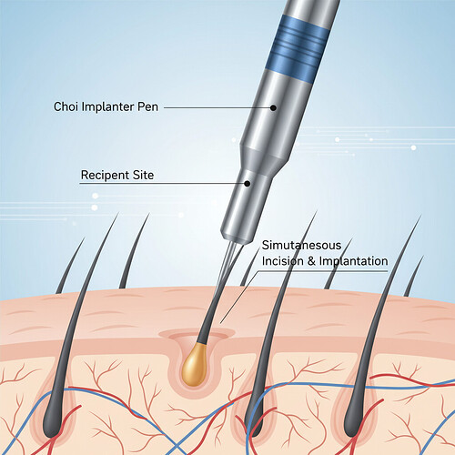Illustration of DHI hair implantation process