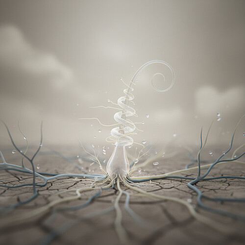 Symbolic image of a hair follicle struggling to grow due to poor blood supply.