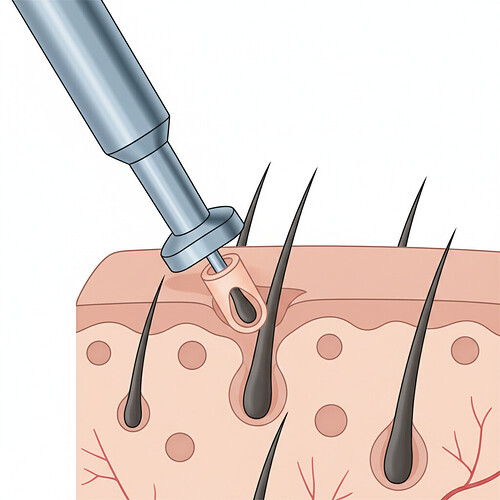 Diagram illustrating the FUE hair extraction process