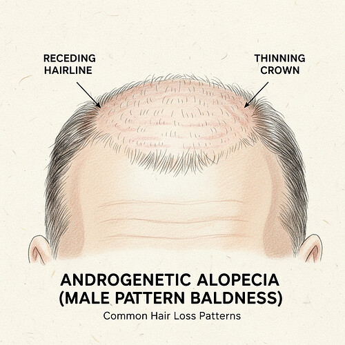 Diagram illustrating common hair loss patterns like male-pattern baldness.