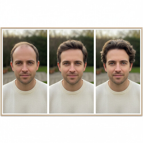 Subtle visual representation of natural-looking hair density progression and a refined hairline.