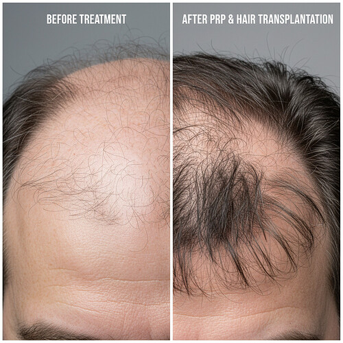 Before and after comparison of scalp after PRP and hair transplant