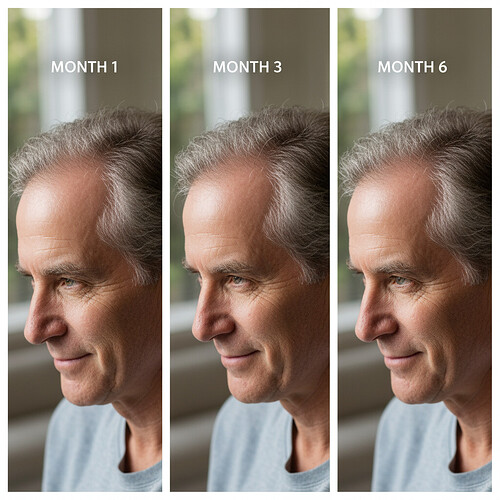 Subtle illustration of natural hair density increase over time.