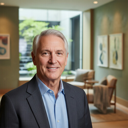 Mature man with natural appearance after hair restoration