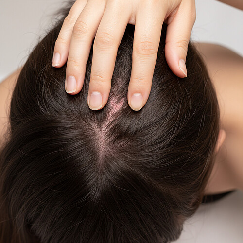 Gentle patting of the scalp to alleviate post-hair transplant itching.