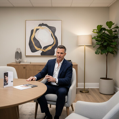 Professional discussion in a private hair restoration clinic office