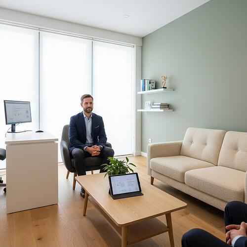 Professional clinic environment for hair restoration consultation.