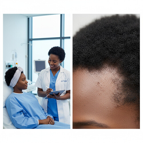 Post-operative care and healing examples for Afro hair transplant patients.