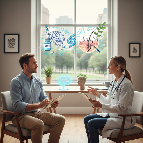 Patient consulting doctor about medication