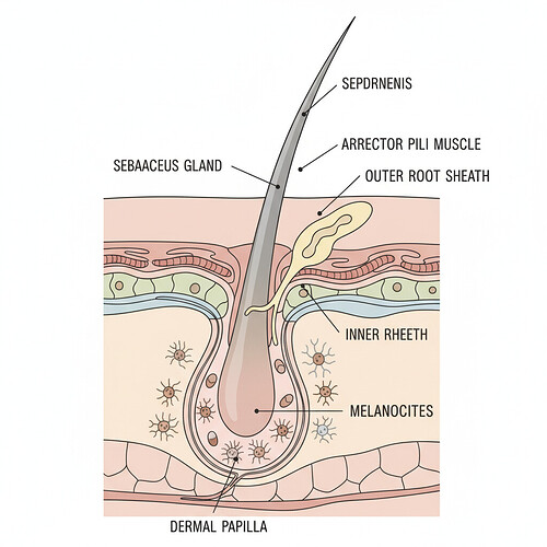 Illustration of a hair follicle and melanocytes