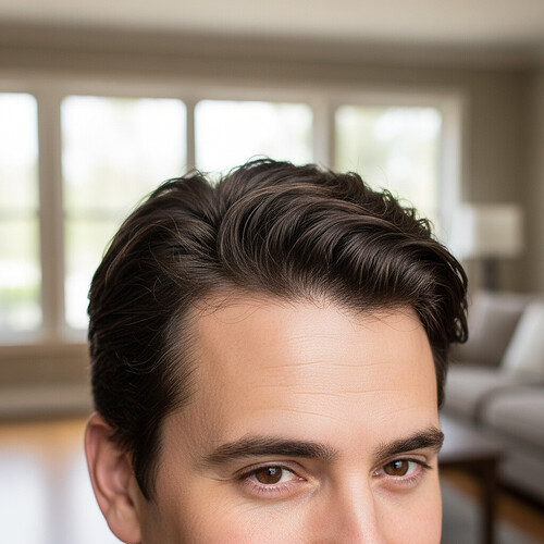 Natural hair transplant result on an adult man's hairline.