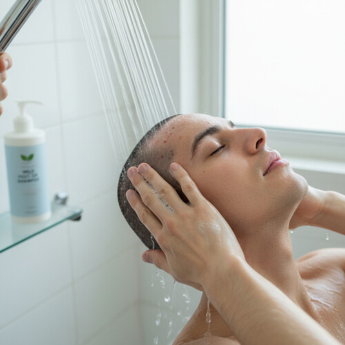 Gentle hair washing technique for post-transplant recovery.