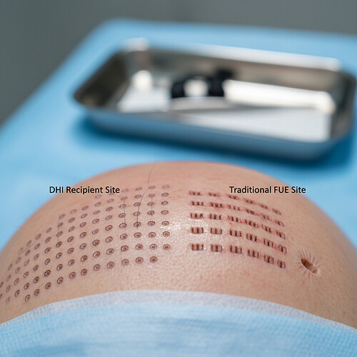 Comparison of DHI and FUE recipient sites