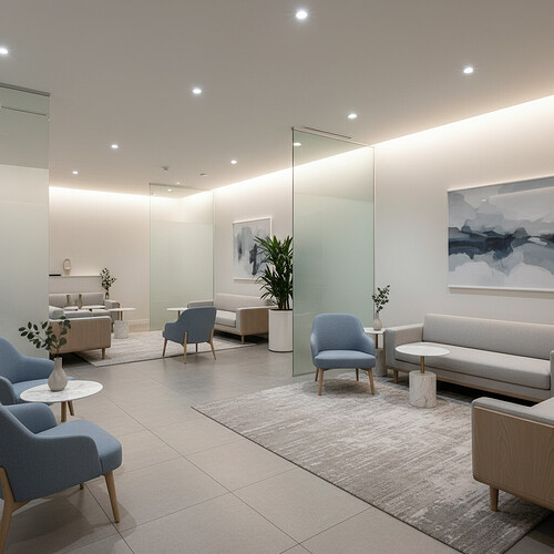 Elegant and calming waiting area in a medical clinic.
