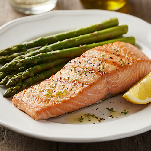 Grilled salmon with asparagus