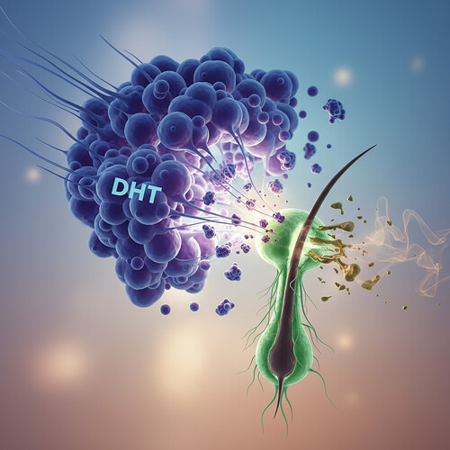 Diagram illustrating how DHT affects hair follicles.